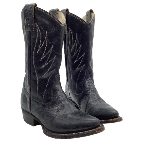 Vintage RALEIGH Kids Sz 1 Ostrich Leather Cowboy Boots Embroidered Wing 4156 VTG